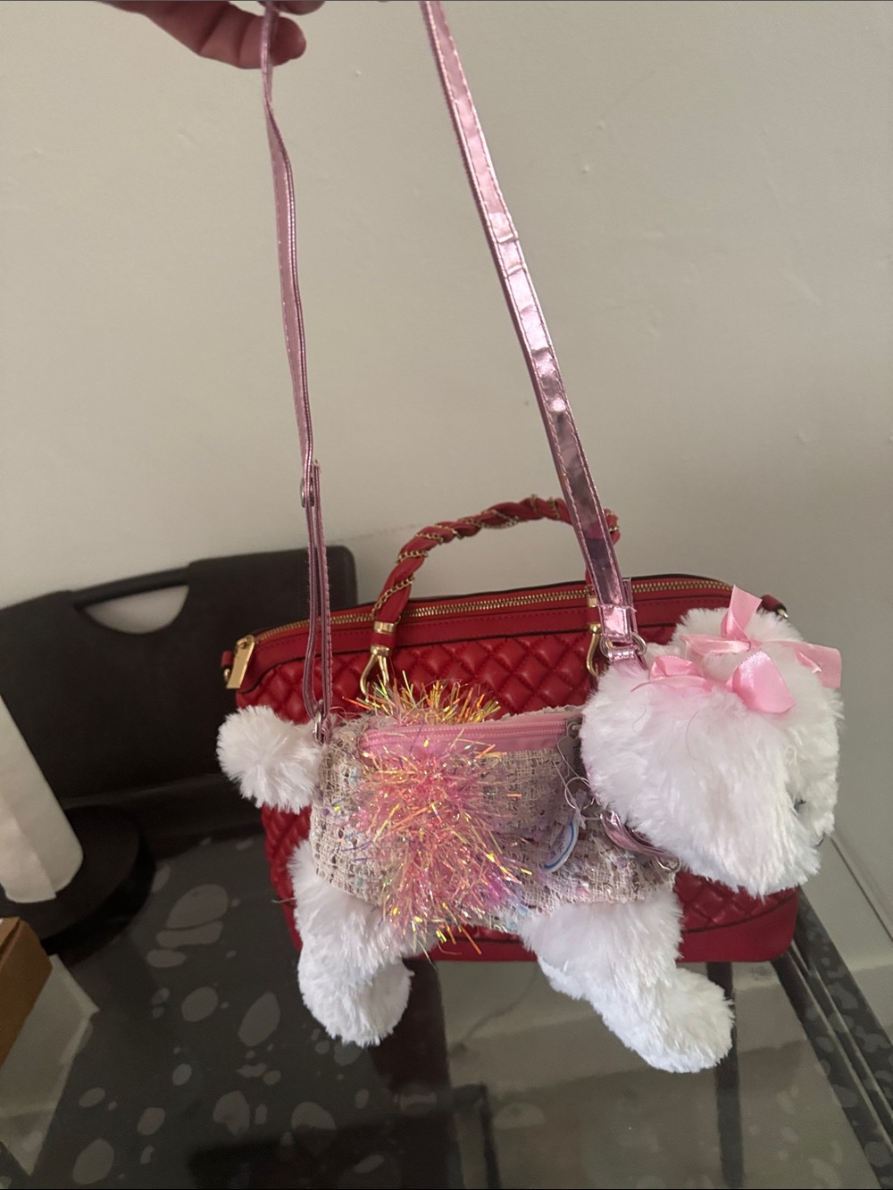 Quilted Red Women's Top-Handle Handbag with Gold Hardware - Picture 2 of 10